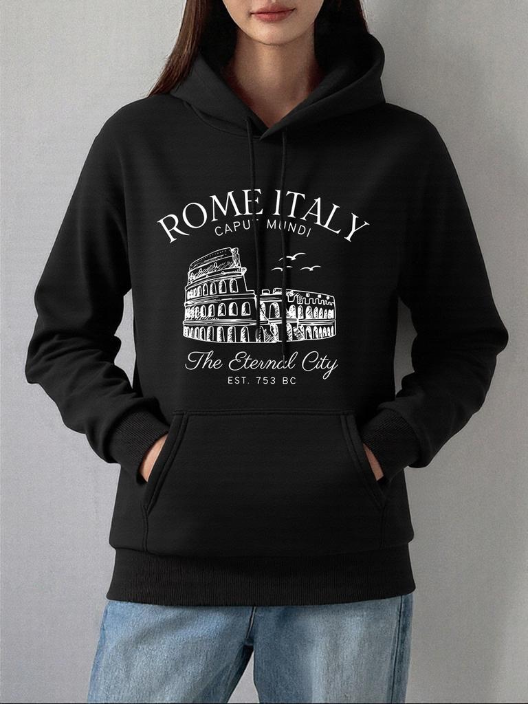 Kolosseum Rom Italien Bedruckte Hoodies Damen Basics Tasche Pullover Winter Fleece Warmes Sweatshirt Bequeme Lässige Damen Kleidung