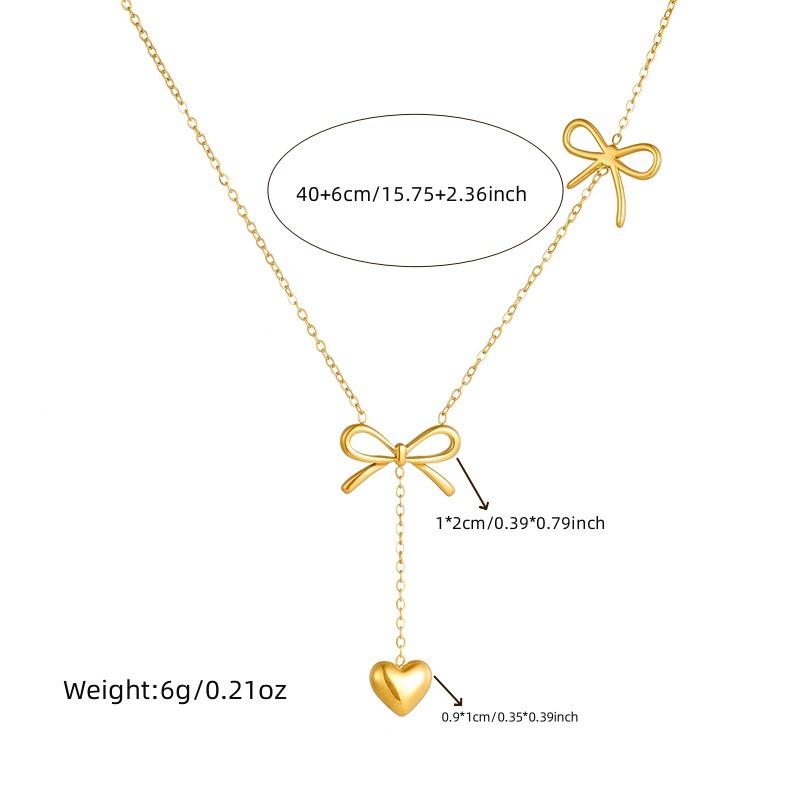 Fashionable Minimalist Gold Tassel Chain Bow Pendant Necklace