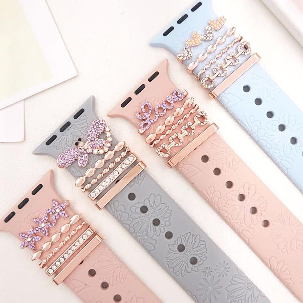 Metal Watch Band Ornament Dragonfly Heart-shaped Wristbelt Charms Fashion Strap Decorative Tool for Apple Watch Band
