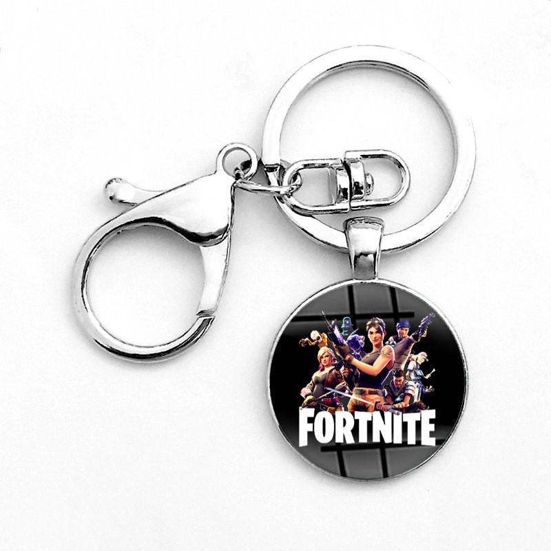 Laser Printing Cabochon Fortnite Keychain Stainless Steel Key Holder Ring Key