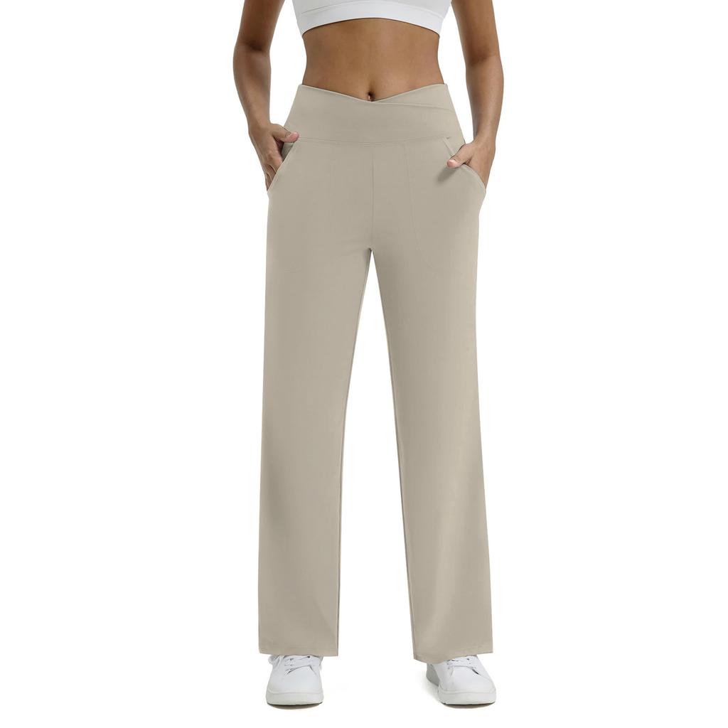 Damen High Waist Wide Leg Hose mit Taschen Weicher Dehnbarer Stoff Geeignet für Yoga Workout Freizeitkleidung und Loungewear