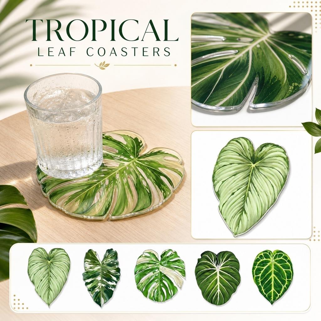 Plant Leaf Acrylic Coaster Durable Protective Drink Mat with Smooth Surface and Lightweight Design for Home Office Use