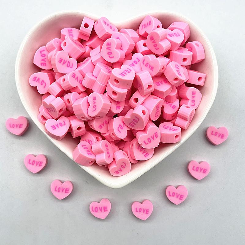 30pcs 10mm “love ”Pattern Beads Polymer Clay Spacer Loose Beads for Jewelry Making DIY Handmade Bracelet Accessories