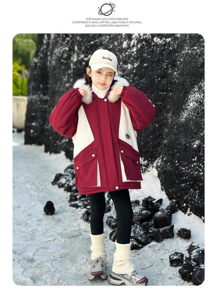 Stylish Girls' 2025 Ski Suit with Velvet - Korean Winter Jacket for Kids