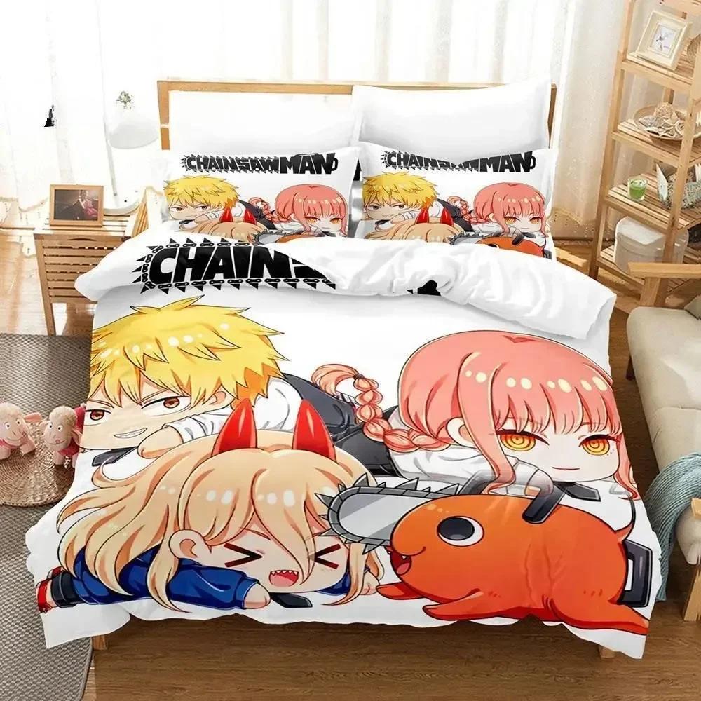 Pochita Chainsaw Man  Printed Bed Set Duvet Cover Pillowcase Bedding Set Bed Linen Sheet Quilt Cover Full Queen King Size