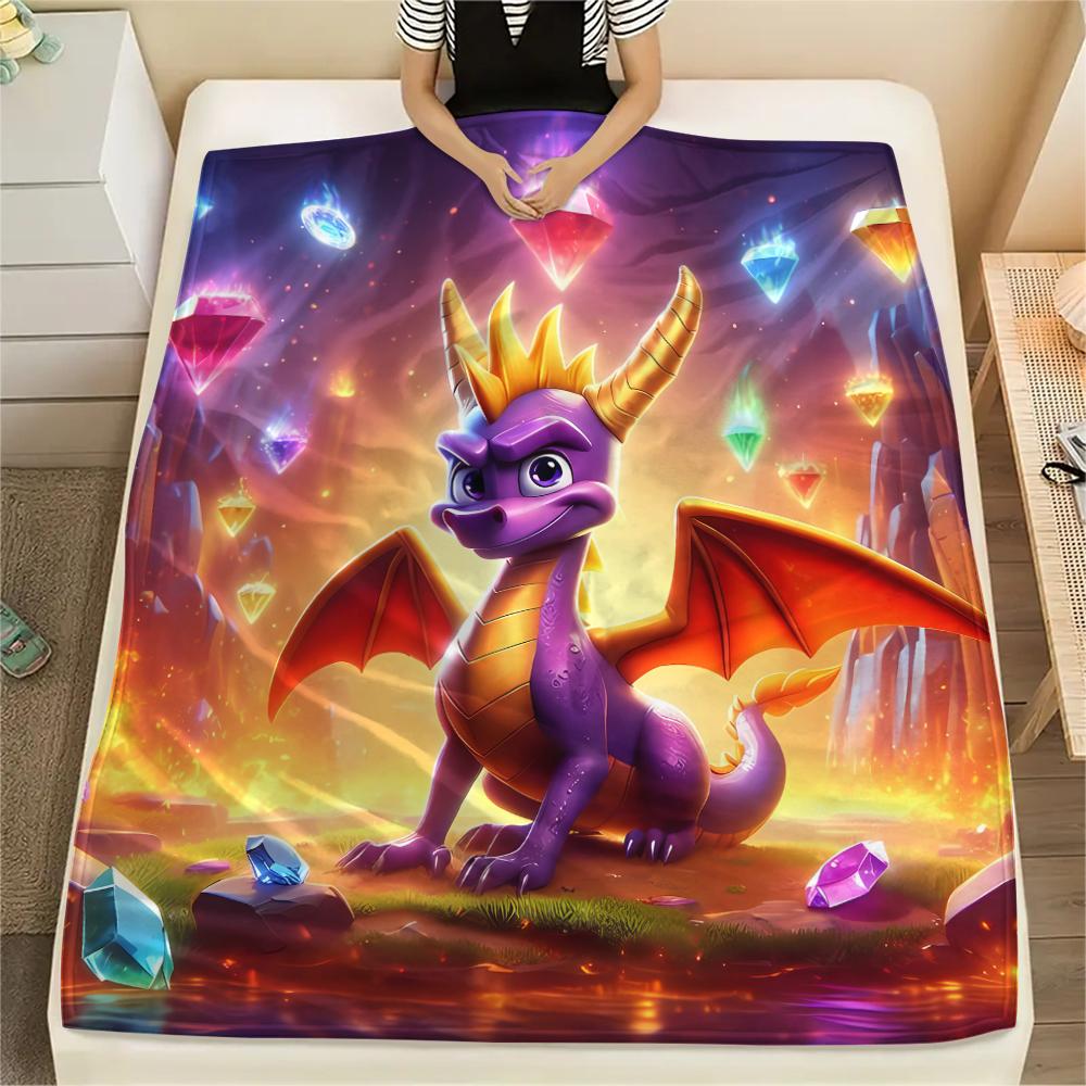 1pz Coperta in Flanella con Stampa Spyro Reignited Trilogy, Alta qualità per Tutte le Stagioni, Decorazione per la Casa, Calore e Comfort, Perfetta per Regali di Natale