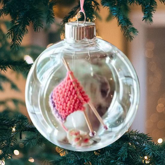 Holiday Sewing Snow Ball Ornament Plastic Clear Balls Xmas Hanging Ornament Seamstress Gift for Knitters Yarn Lovers