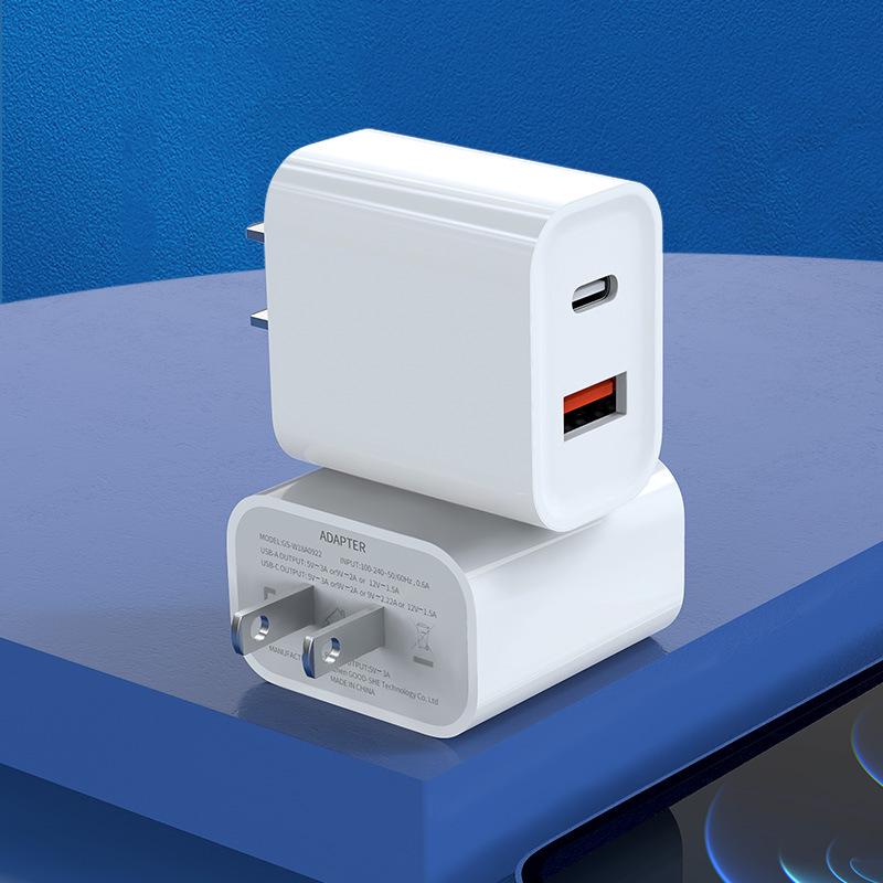 20W Dual Port PD Charger: Fast USB-C & USB-A Compatible with Apple Devices