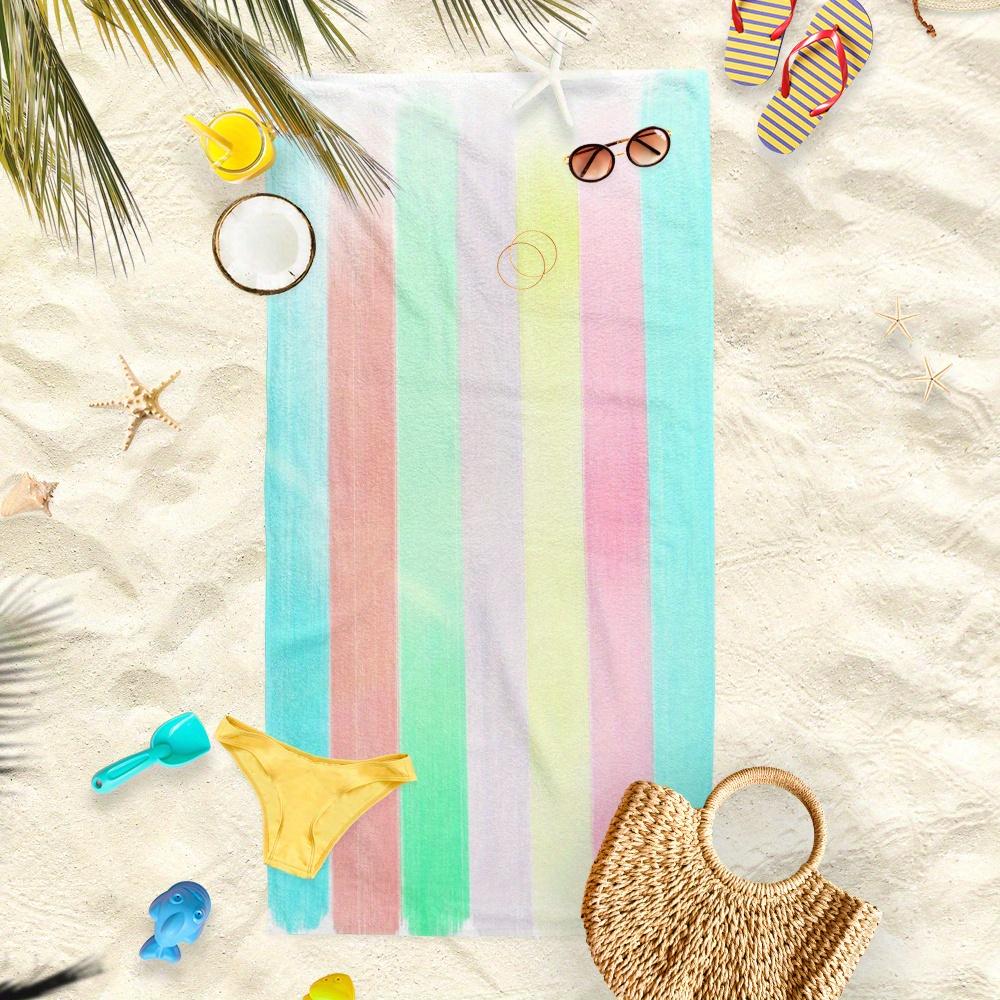 Toalla de Playa Rayas Arcoíris Pastel Impresión 2D Secado Rápido Libre de Arena para Playa Piscina Natación Viaje Suave Absorbente Toalla Regalo