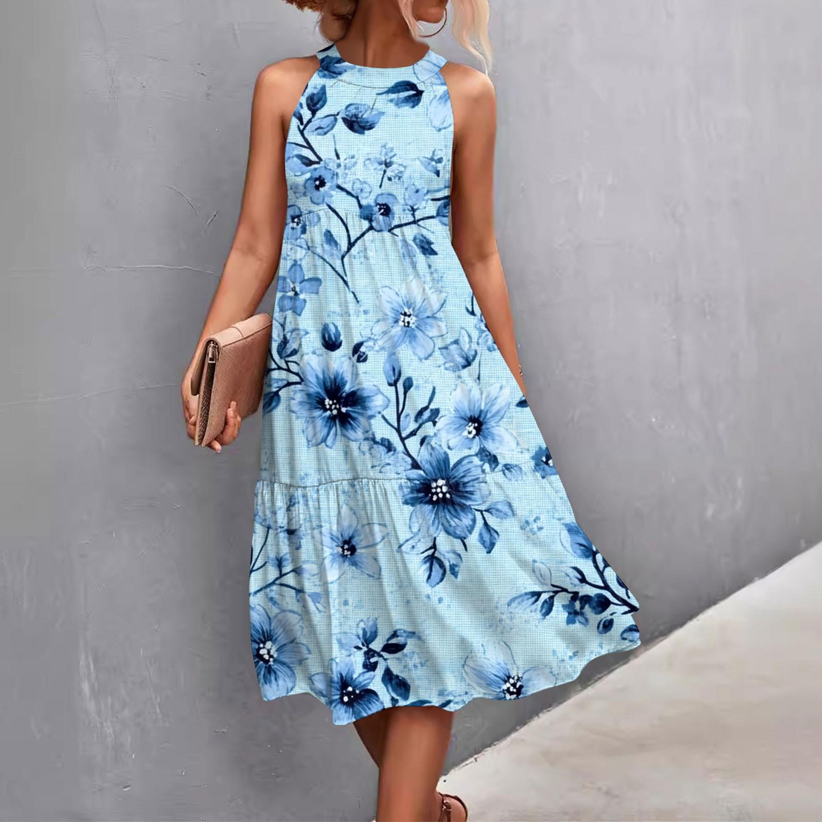 

Женские летние платья без рукавов с принтом ко Дню святого Валентина, свободные, повседневные, с висячим вырезом, пляжные платья XL небесно-голубой