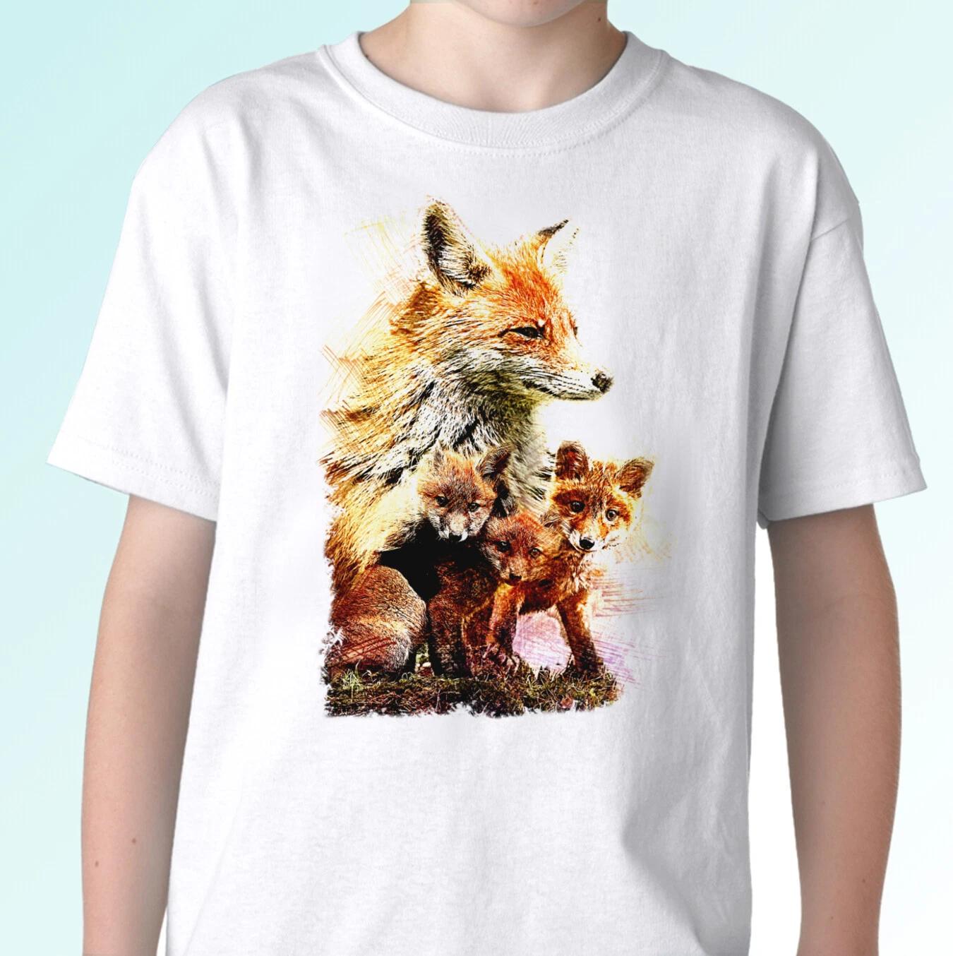 

Foxes kids boys T-Shirt tee design top fox art animal gift s s kids baby sizes 140