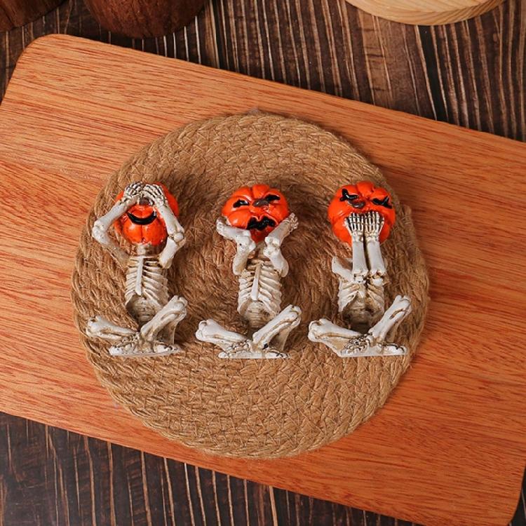 Kürbis Skelett Statue Mini Schädel Figuren Harz Schädel Fischer Skulptur für Außen Garten Teich Brunnen Poolränder