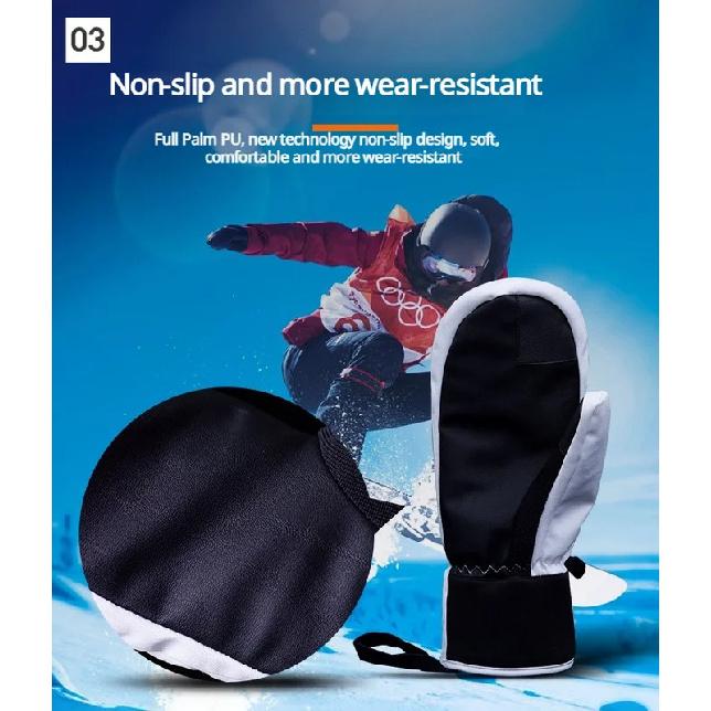White Adult Double Layer Ski Gloves Winter Snow Gloves With Waterproof & Wear-Resistant With Inner Gloves