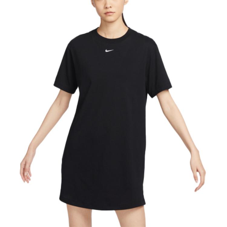 Nike Odzież sportowa Essential Jednolite Logo Luźna Sukienka z Krótkim Rękawem Sukienka Damska Czarna DV7883-010