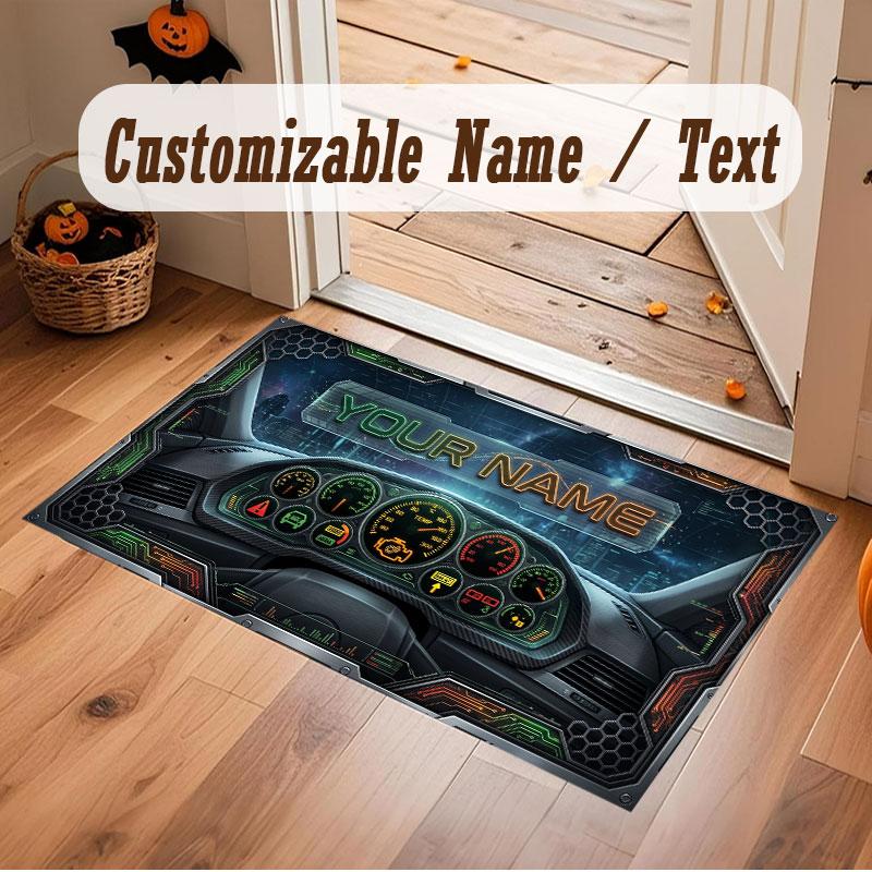 City Cyberpunk Theme Crystal Velvet Floor Rug Personalized Custom Name Text Warm Carpet Home Decoration
