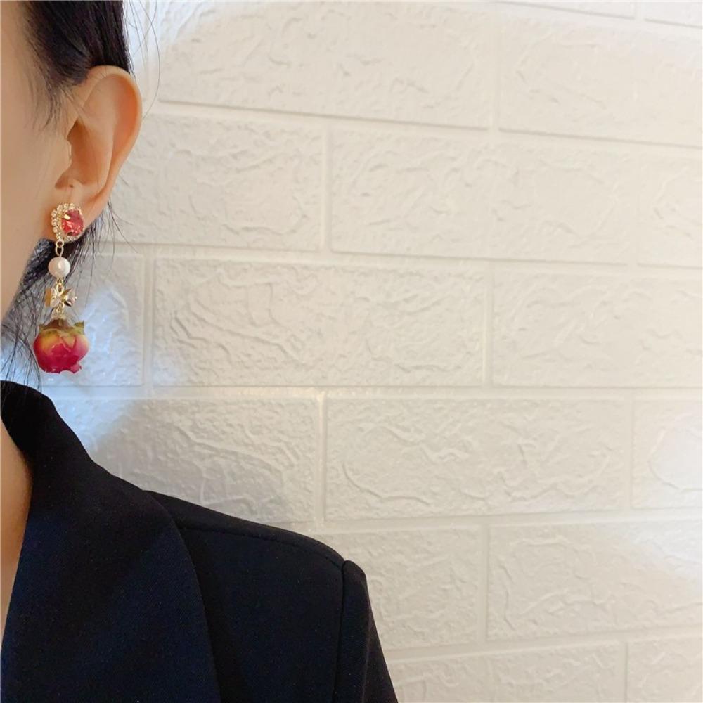 Vintage Eternal Flower Earrings Rose Real Flower Earrings Dried Flower Pendant Earrings  Lady/Gifts