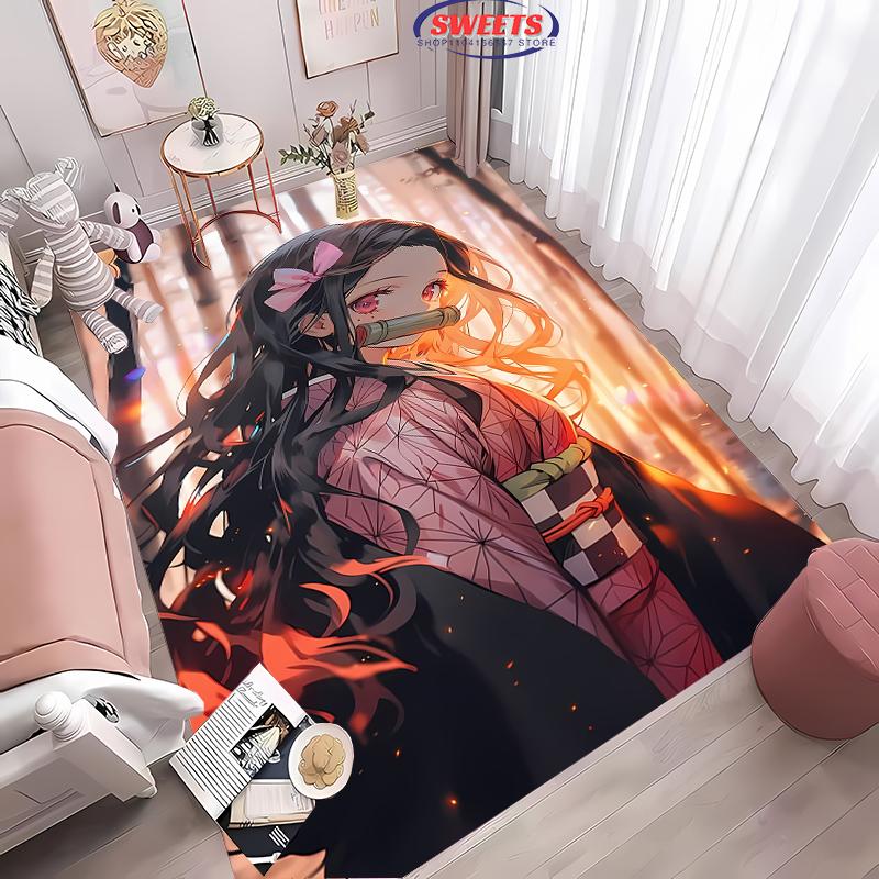 NO.2 Classic Demon Slayer Kamado Nezuko Theme Carpet,Living Room Bedroom Office Kid Room of Choice,Non-slip Machine Washable Mat