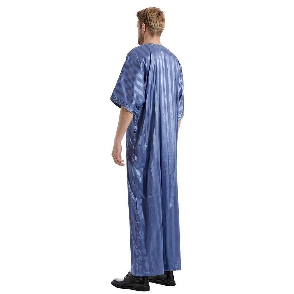 Men's Embroidered Striped Mid-Sleeve Robe – Ethnic Short Sleeve Style