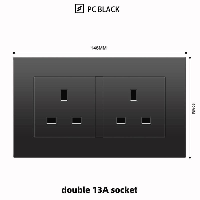 British 13A Socket with USB-C Fast Charging, Hong Kong & Macau Version, Black 3-Hole Square Pin 86 Panel