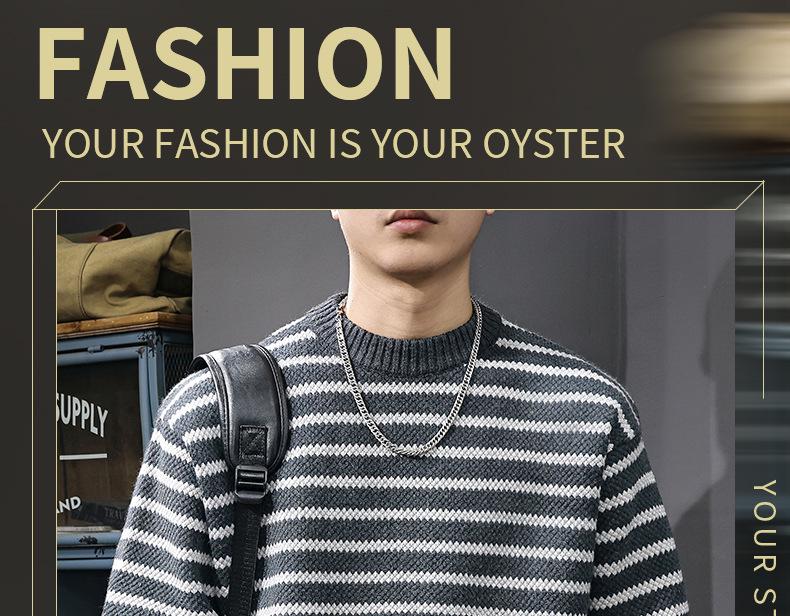 2025 Men's Striped Heavy Gauge Sweater: Autumn/Winter Long Sleeve Knit Base Layer
