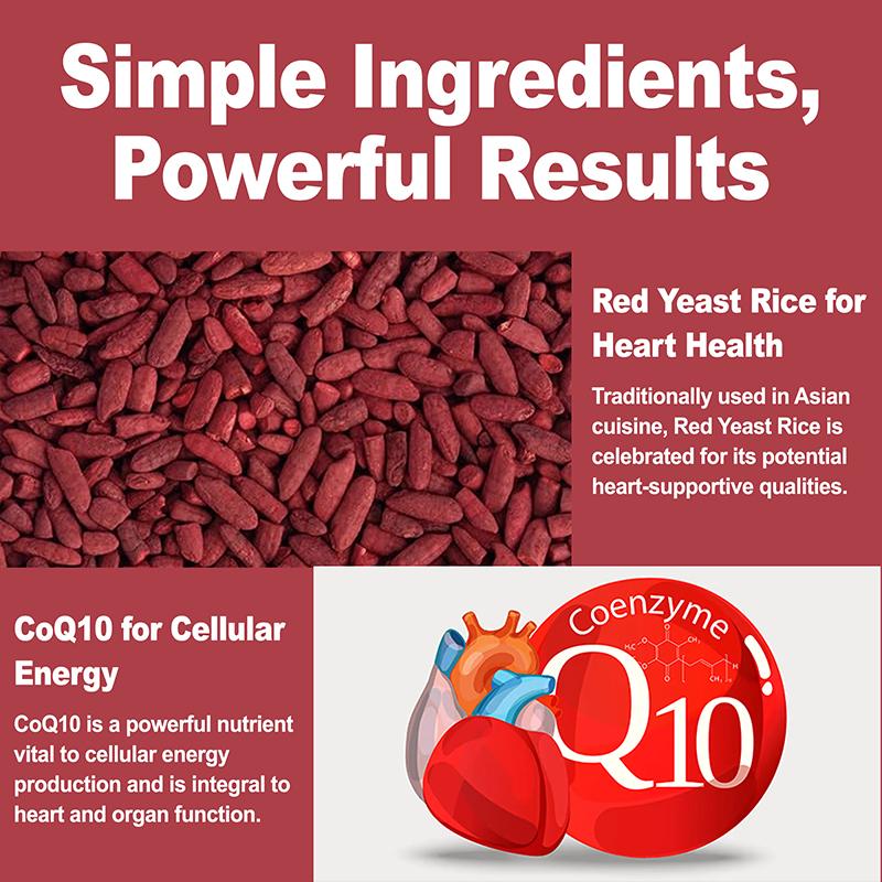 Red Yeast Rice with CoQ10 Supplement - Extra Strength Red Yeast Rice 1200 Mg. CoQ10 100 Mg Capsule Per Serving