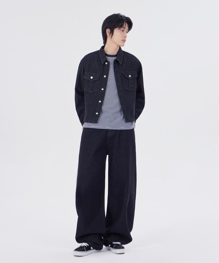 Glw Non-Faded Crop Denim Jacket Black