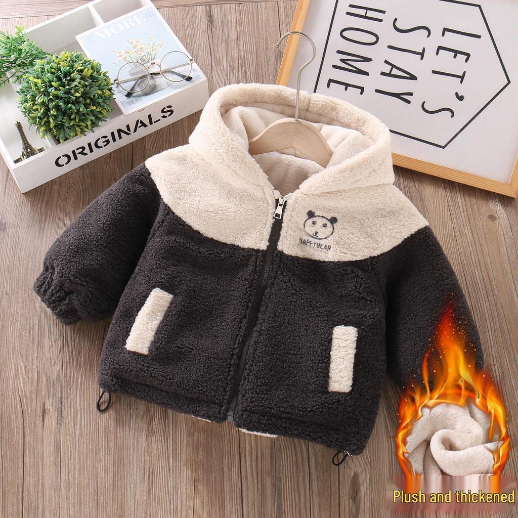 Boys' Cartoon Fleece Sweater with Velvet, Winter Three-Layer Quilted Jacket