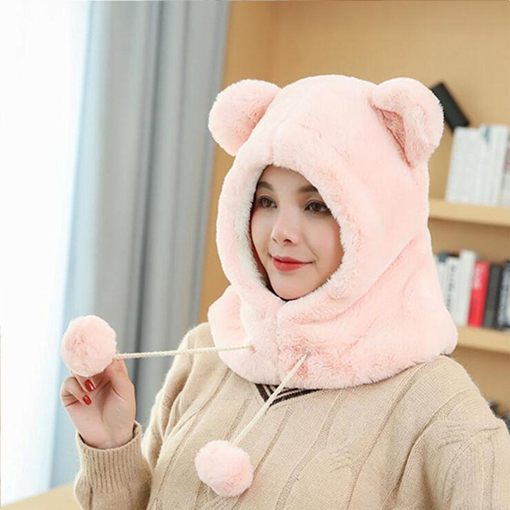 Winter Lady Thicken Plush Hat Ear Protection Cartoon Solid Color Warm Hat