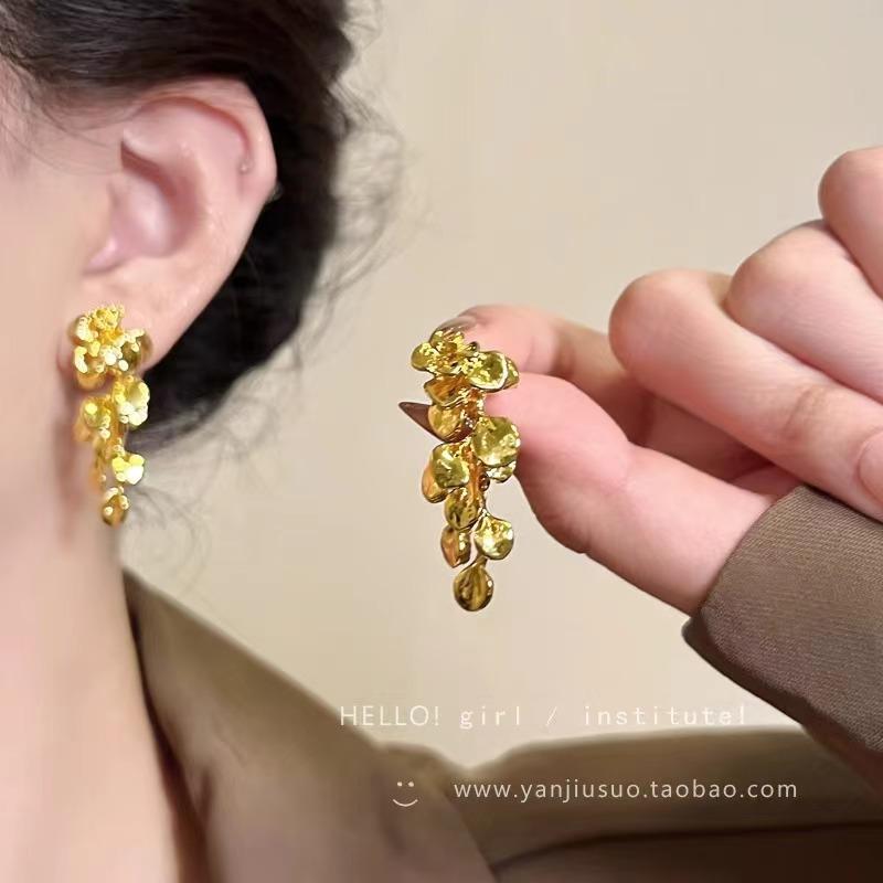 Elegant Osmanthus Pearl Earrings Yellow Flower Earrings For Women Long Tassel Floral Earrings Statement Jewelry Accessories