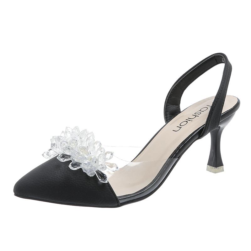 Fashion Crystal Flower Women's Sandals Pointed Toe Shallow High Heels Shoes Elegant Pumps 2025 Designer Slingback Summer Sandalias Mujer