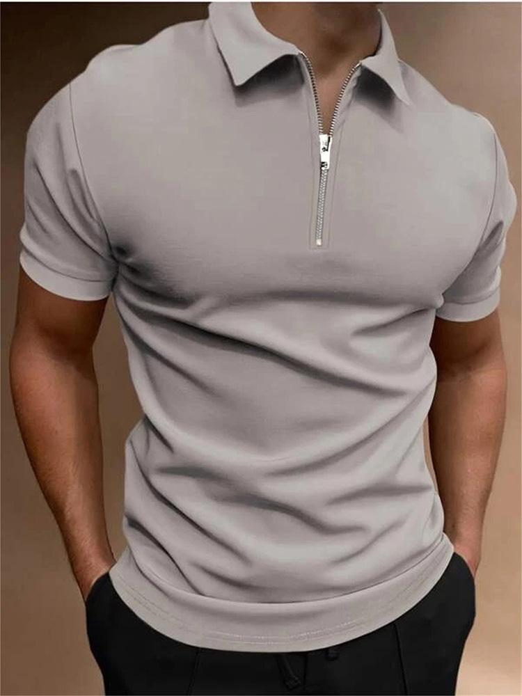 European and American Style Men's Summer Solid Polo Shirt Short Sleeve Turn Down Collar Top Casual Slim Fit T-shirt