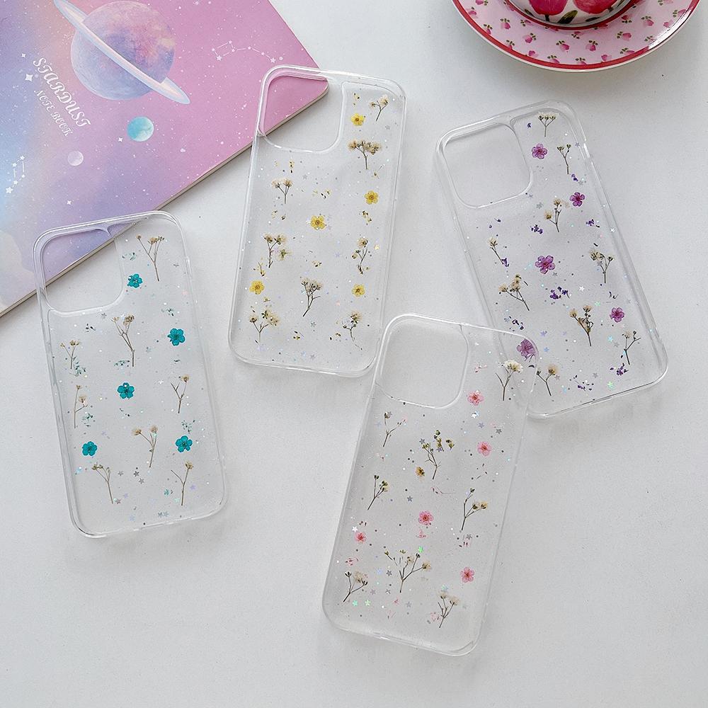 Real Dry Flower Phone Case For iPhone 17 Air 16 15 14 13 12 11 Pro XR X XS Max 7 8 Plus 16E Floral Soft Shockproof Cover