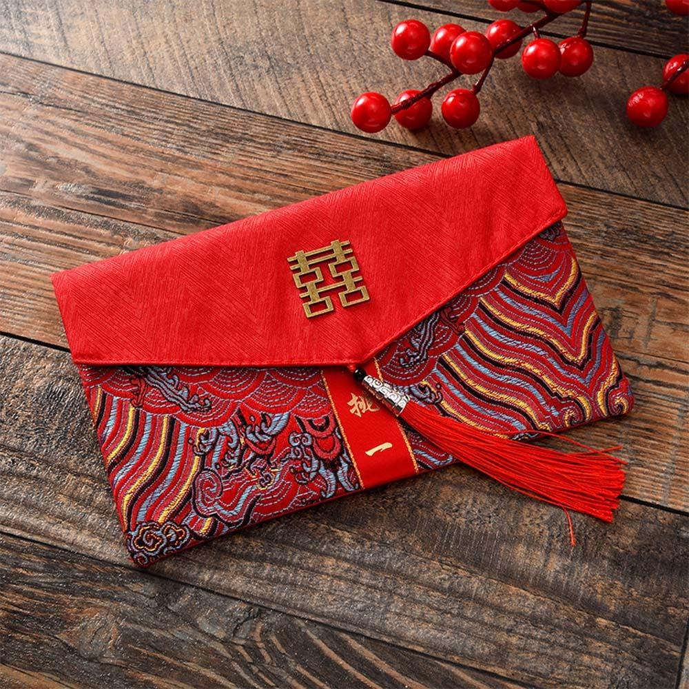 New Year Blessing Words 2025 Money Pocket Brocade Cloth Tassel New Year Money Bag Chinese Wedding