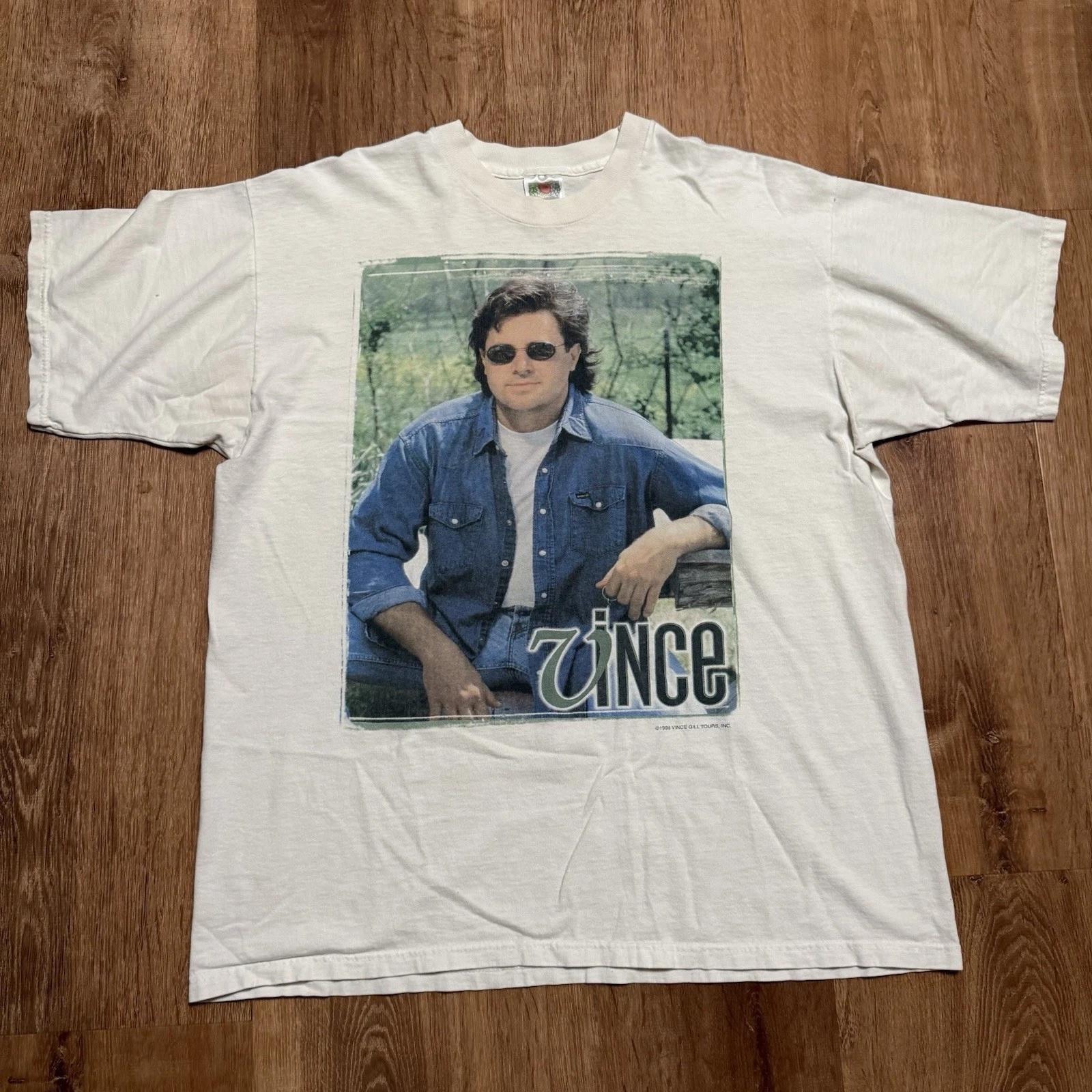Vintage Vince Gill 1998 Tour Double Sided T T-Shirt Adult Size XL Mens White XL