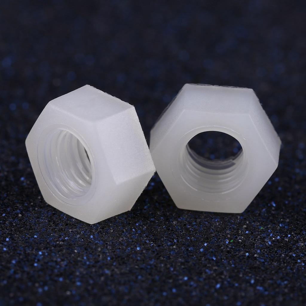 100 pcs M2M8 Nylon Hex Nut Metric Thread Hexagon Fastener Professional Hardware White(M3)