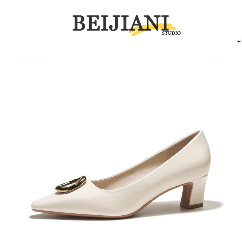 BEIJIANI Runde Schnalle Weiches Leder Blockabsatz Damen High Heels - Mittel Frühling/Herbst