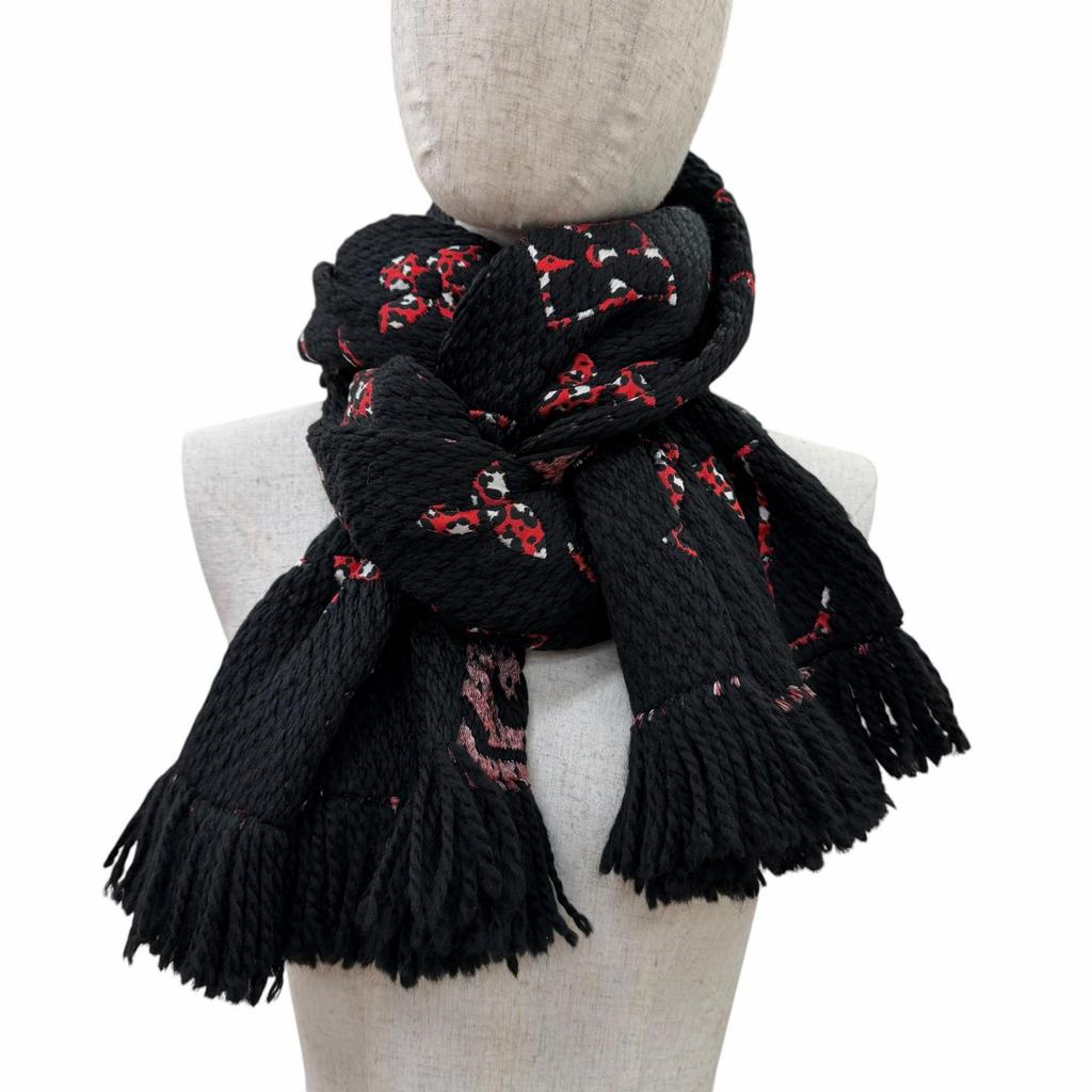 Great LOUIS VUITTON Scarf Escharp Giant Monogram Jungle black wool Women M76345 Used