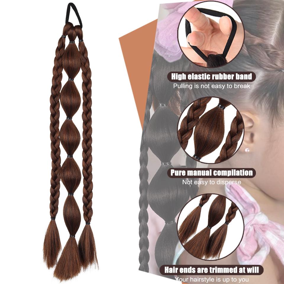 Queue de cheval synthétique à bulles Élastique Style Tresse Queue de cheval Extension de cheveux Perruque Convient aux Femmes Filles Port quotidien