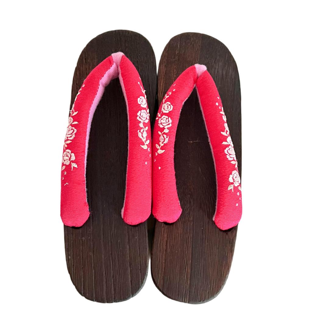 Geta Sandals with Suitable for Paulownia Wood Women's Heels, Embroidery, Outlet, Platform, Yukata, Black, Red, (Pink)
