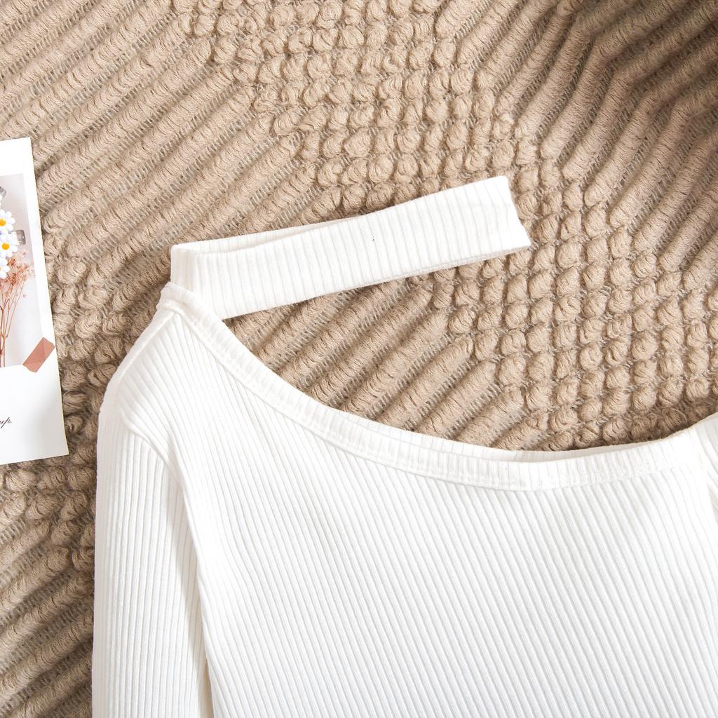 Mädchenmode-Set Frühling und Herbst Kinder Freizeit Schulterfrei, Nackenband, Langarm und Lange Hose Zweiteiliges Set