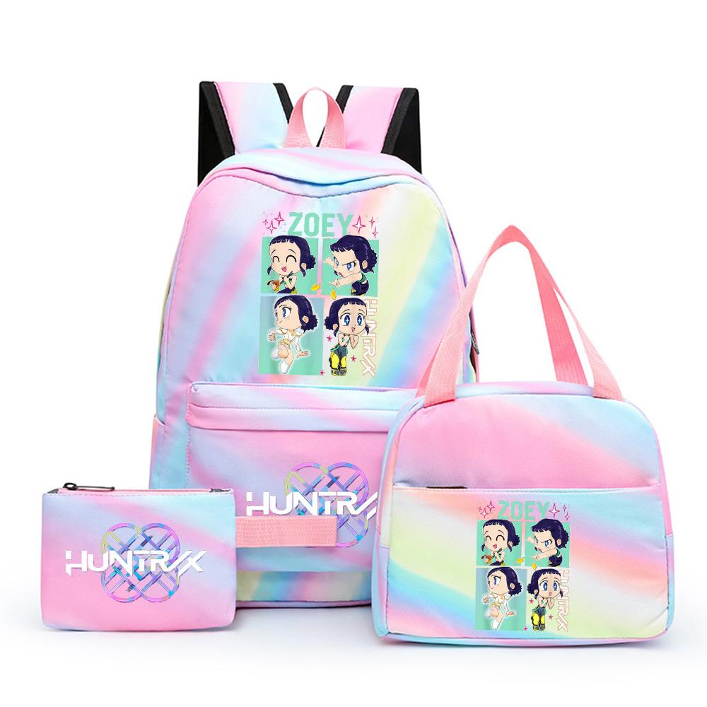 3Pcs/set Cartoon K-Pop Printed Backpack with Pencil Case Lunch Bag for Teenager Girl Boy Bookbag Kid Gift Large Capacity Waterproof Travel Bag