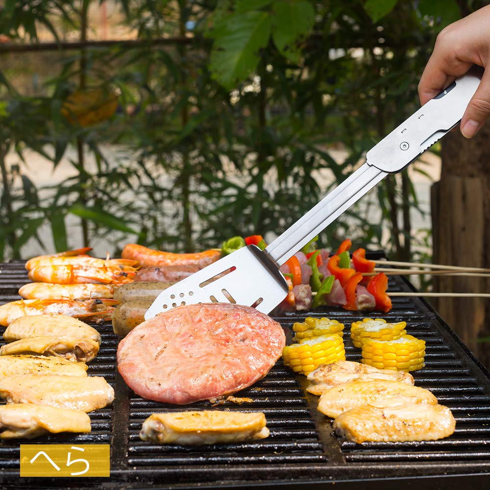ROXON S601 Camping BBQ Tools 6 in 1 MBT3 Folding Grill Utensil Set Grill Tongs for Backyard BBQ Camping