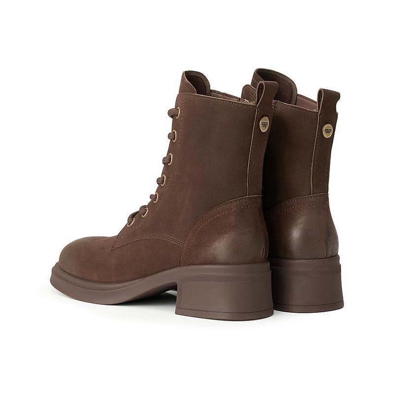BELLE Women's Leather Block Heel Lace-Up Martin Boots