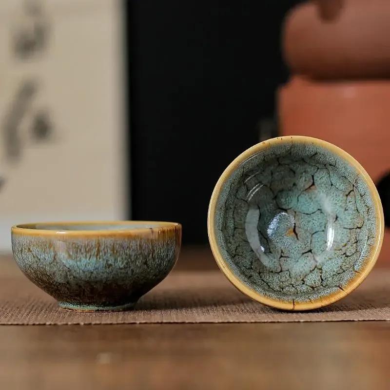 1pc Kiln Change China Ceramic Tea Cup Temmoku Glaze Porcelain Kung Fu Cups Set Pottery Jianzhan Drinkware Tableware Wholesale