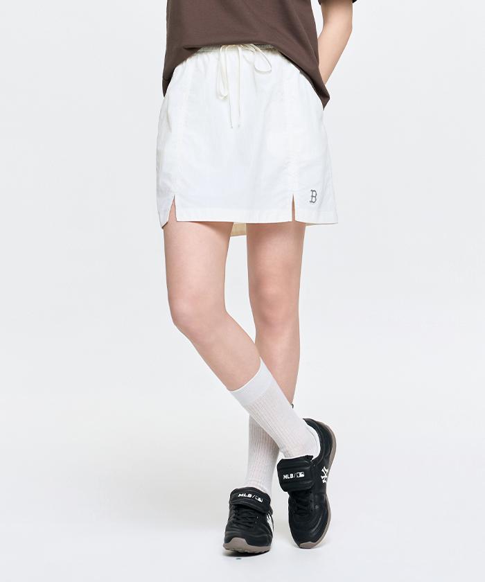Emelbi Women'S Gorpcore Glossy Shirred Mini Skirt Bos (Cream)