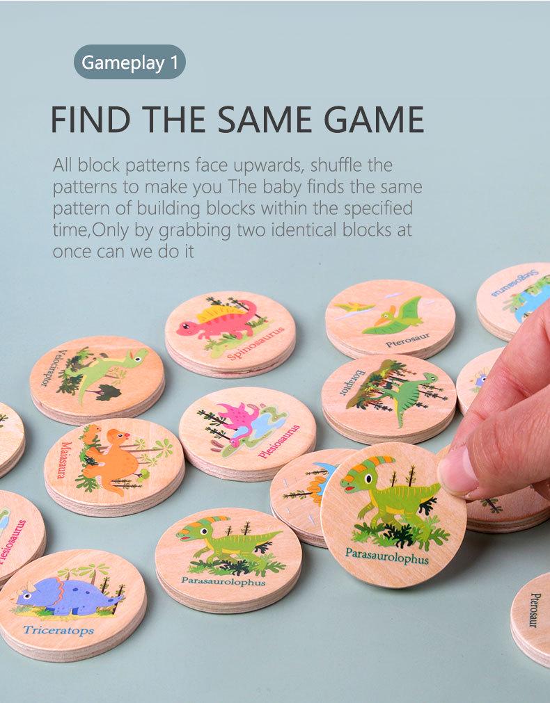Wooden Dinosaur Matching Game: Early Education Puzzle for Animal Cognition and Focus Training