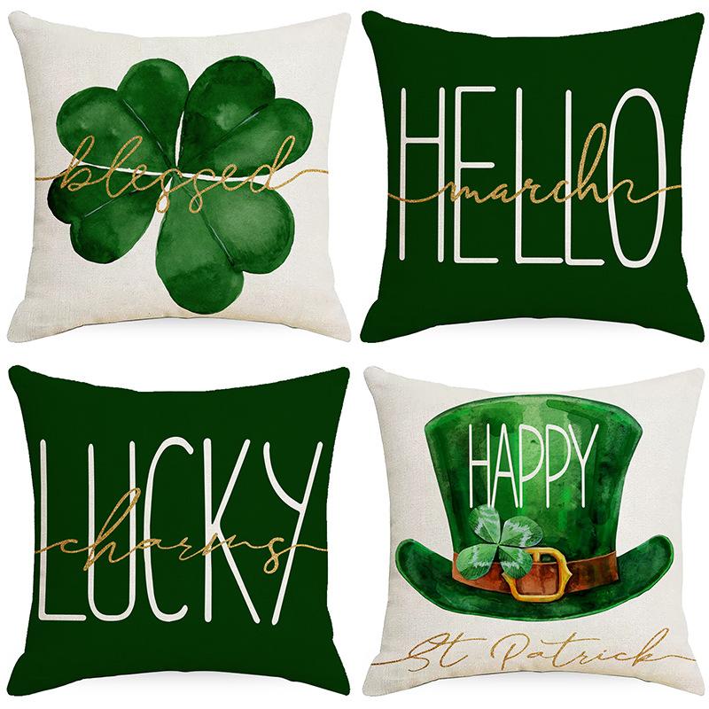 St. Poszewka na poduszkę na Dzień Świętego Patryka Zielona z nadrukiem czterolistnej koniczyny Pokrowiec na poduszkę na sofę Poduszka domowa
