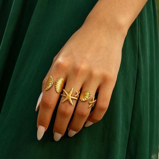 6Pcs/Set Starfish Ocean Rings Set, Stackable Marine Style Rings, Comfortable Wear Summer Beach Jewelry Gift