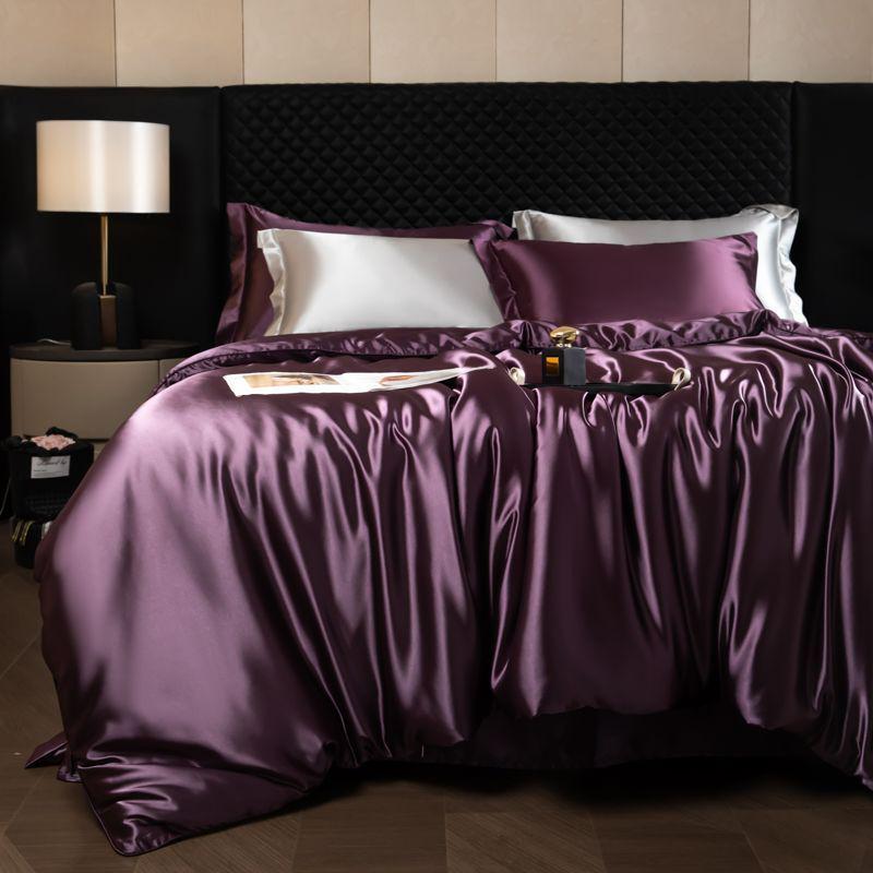 Double-Sided Washable Silk Bedding Set: Sheet, Duvet Cover, Bed Skirt