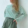 Fashion Loose Casual Cotton Long Sleeve Striped T-shirts Elegant Office-lady O-neck Soft Tops Autumn Women Clothes 29678